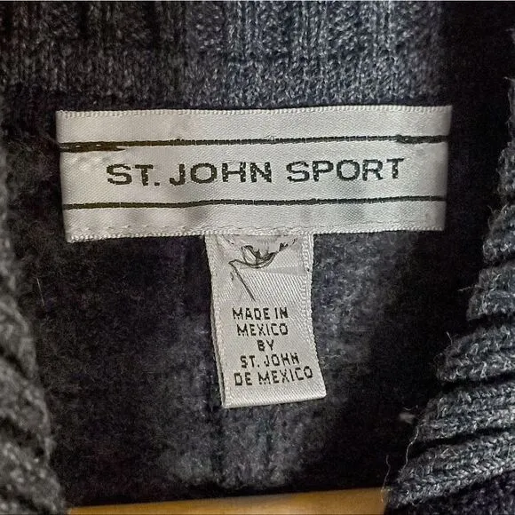 St. John Grey Tartan Plaid Shawl Collar Full Zip Wool Cashmere Silk Jacket Sz L