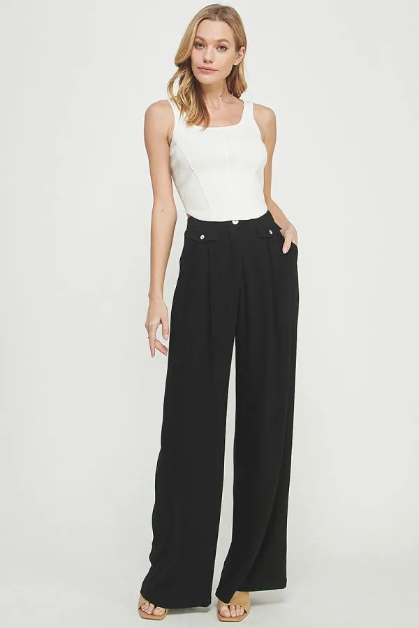 Stephanie Linen Trouser Pants - Black