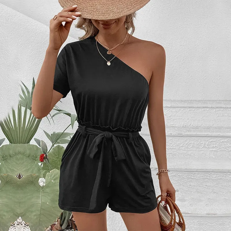 Stolen Glances One-Shoulder Belted Romper