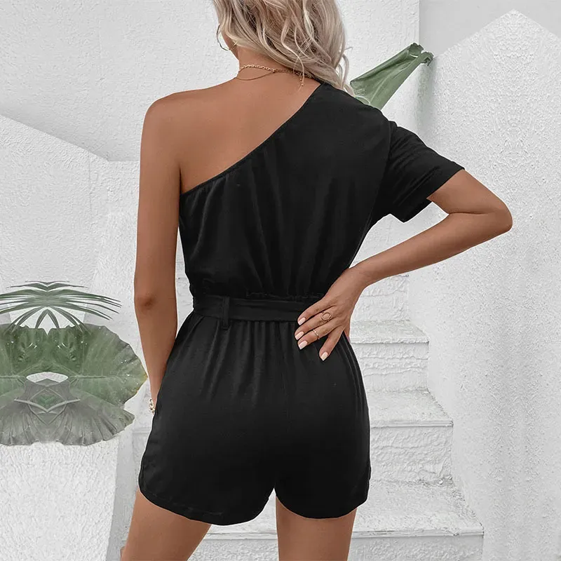 Stolen Glances One-Shoulder Belted Romper