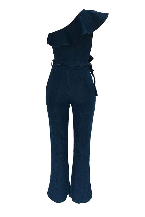 storexq Denim Smart Ruffle Jumpsuit (With Belt)