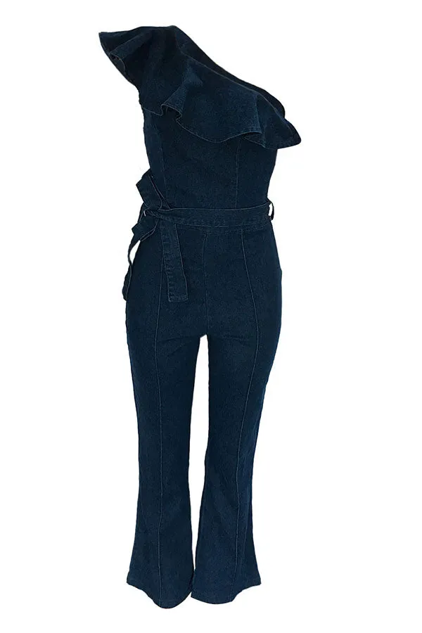 storexq Denim Smart Ruffle Jumpsuit (With Belt)