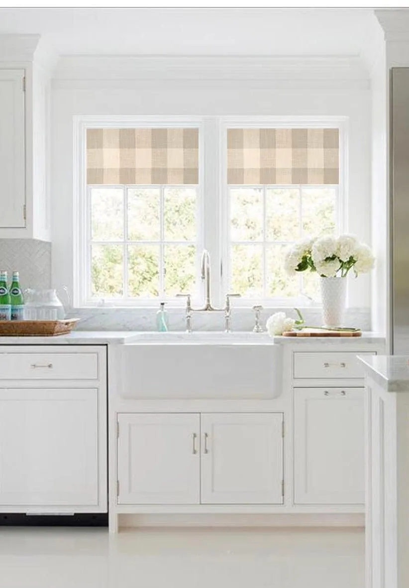 Straight Valance in Grey and White Buffalo Plaid Cotton Slub Fabric, Custom Made Fully Lined