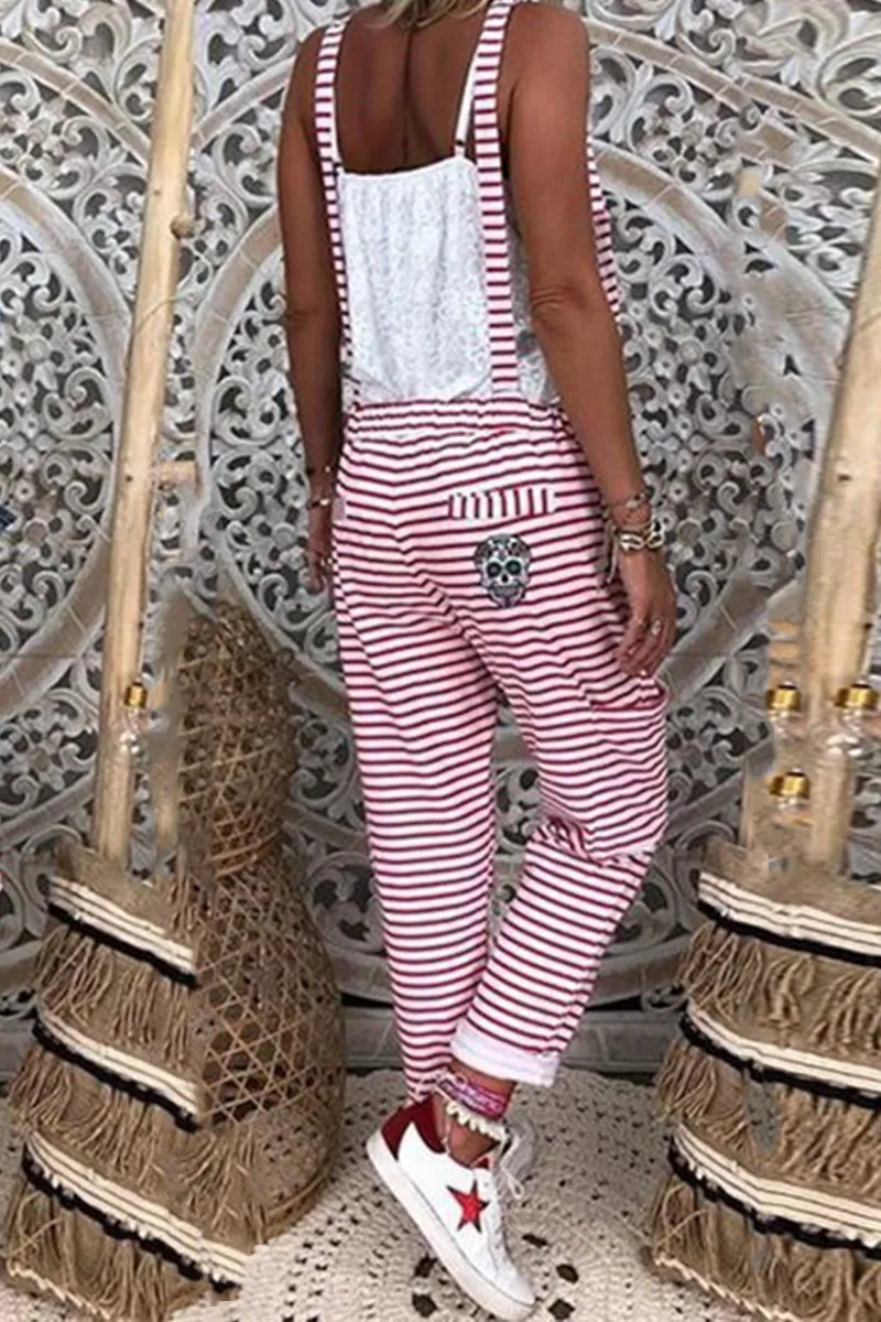 Street Striped Split Joint Frenulum Regular Jumpsuits