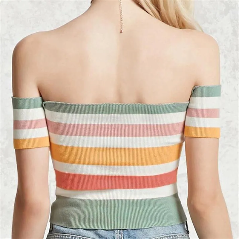 Striped Crop Off-Shoulder