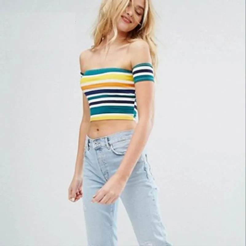 Striped Crop Off-Shoulder