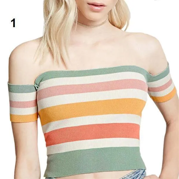 Striped Crop Off-Shoulder