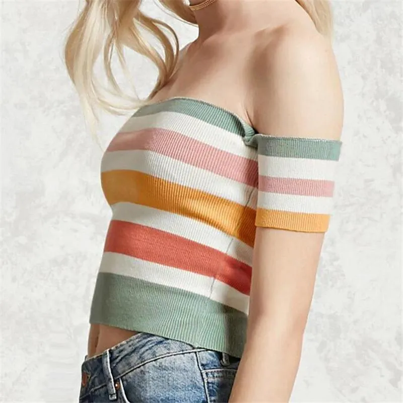 Striped Crop Off-Shoulder