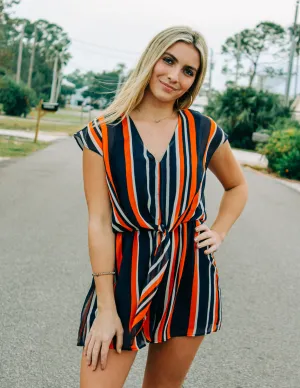 Striped Drop-Shoulder Tie Romper