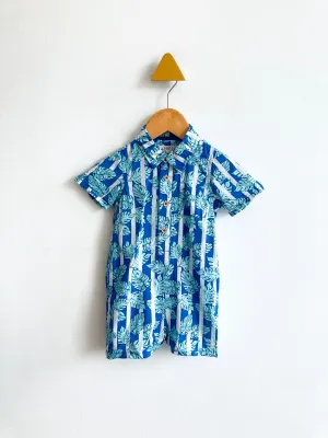 Striped Monsterra Leaf Romper // 12M