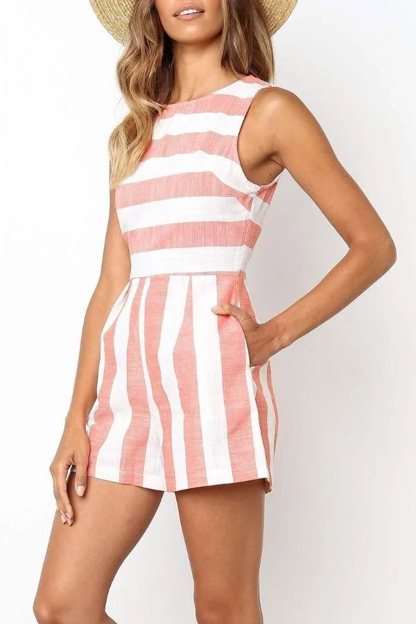Stunncal Sleeveless Striped Romper(3 Colors)