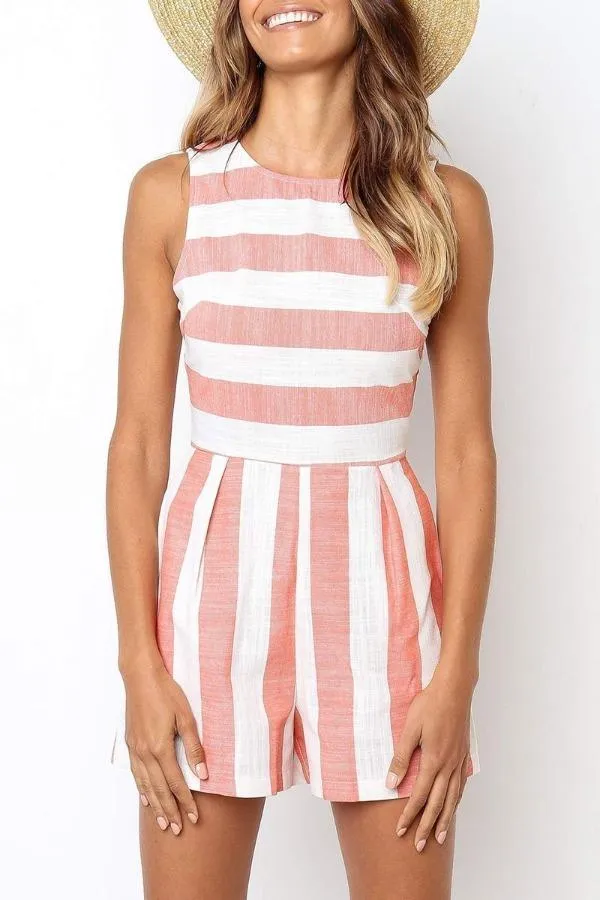 Stunncal Sleeveless Striped Romper(3 Colors)