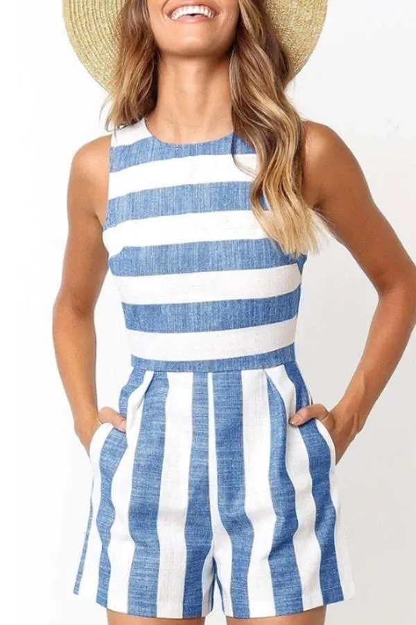 Stunncal Sleeveless Striped Romper(3 Colors)