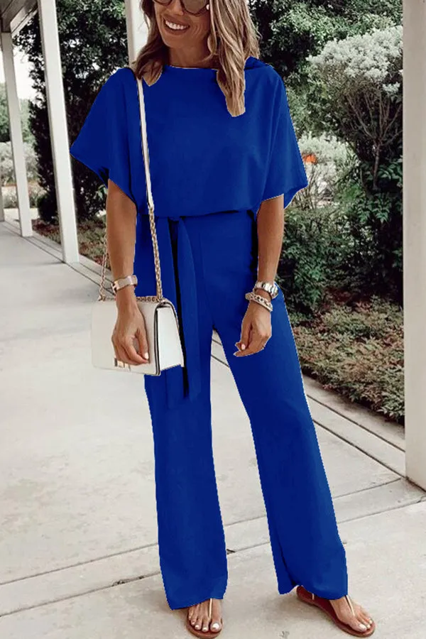 Stunncal Spring Scene Tie Loose Jumpsuit