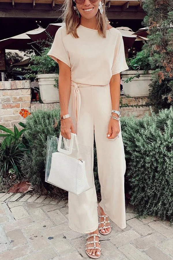 Stunncal Spring Scene Tie Loose Jumpsuit