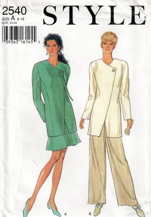 Style 2540 Womens Asymmetric Tunic Skirt & Pants 1990s Vintage Sewing Pattern Size 8 - 18 UNCUT Factory Folded