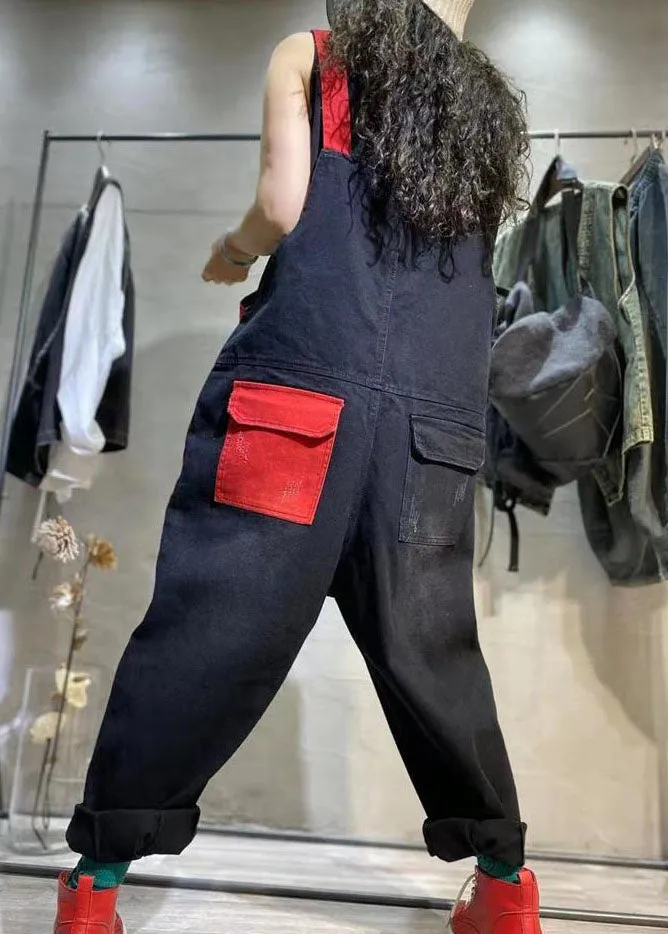 Stylish Colorblock Ripped Denim Spaghetti Strap Jumpsuits