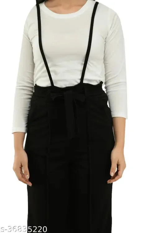 Stylish Graceful Urbane Latest Women Partywear Pretty Comfy  Fashionable Two Pieces Black Dungaree Set 1 Full Sleeve Round Neck White T Shirt  1 Black Fabulous Jumpsuits Size S28 M30 L32  XL34