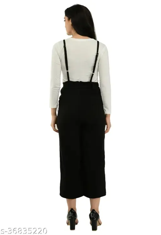 Stylish Graceful Urbane Latest Women Partywear Pretty Comfy  Fashionable Two Pieces Black Dungaree Set 1 Full Sleeve Round Neck White T Shirt  1 Black Fabulous Jumpsuits Size S28 M30 L32  XL34