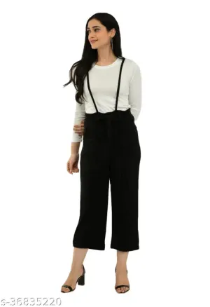 Stylish Graceful Urbane Latest Women Partywear Pretty Comfy  Fashionable Two Pieces Black Dungaree Set 1 Full Sleeve Round Neck White T Shirt  1 Black Fabulous Jumpsuits Size S28 M30 L32  XL34