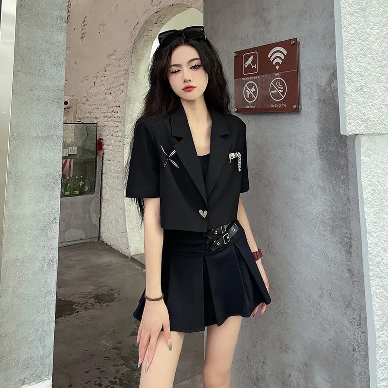 Suit top   pleated skirt Two-piece Set UB98458