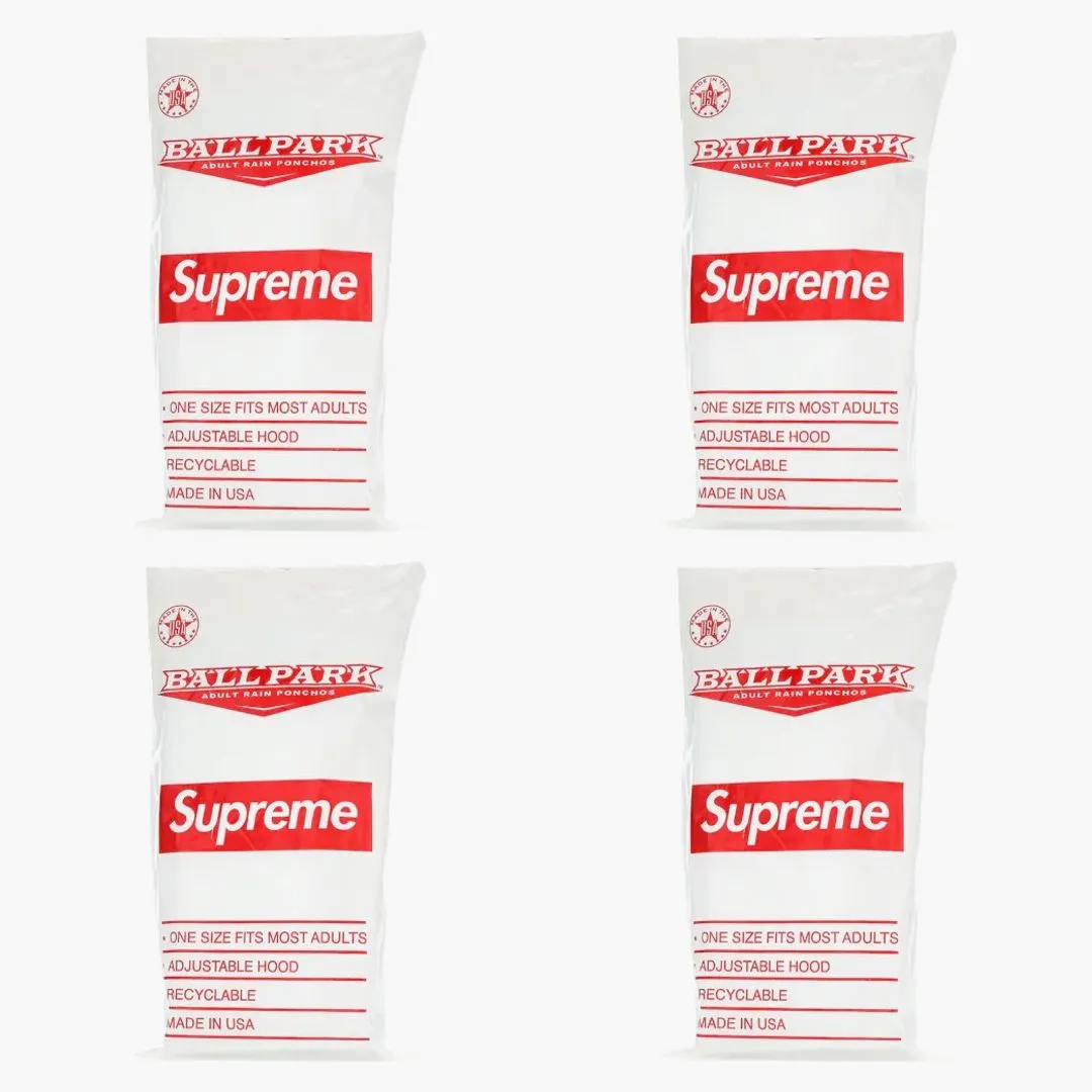 Supreme Ballpark Rain Poncho 4x Lot Ss20 Season Gift White/red