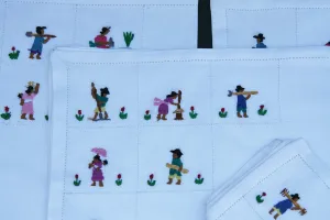 Table Napkins White Petite Embroidery African People Set of 4 - Madagascar