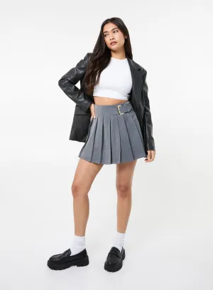 Tailored Belted Pleat Mini Skirt