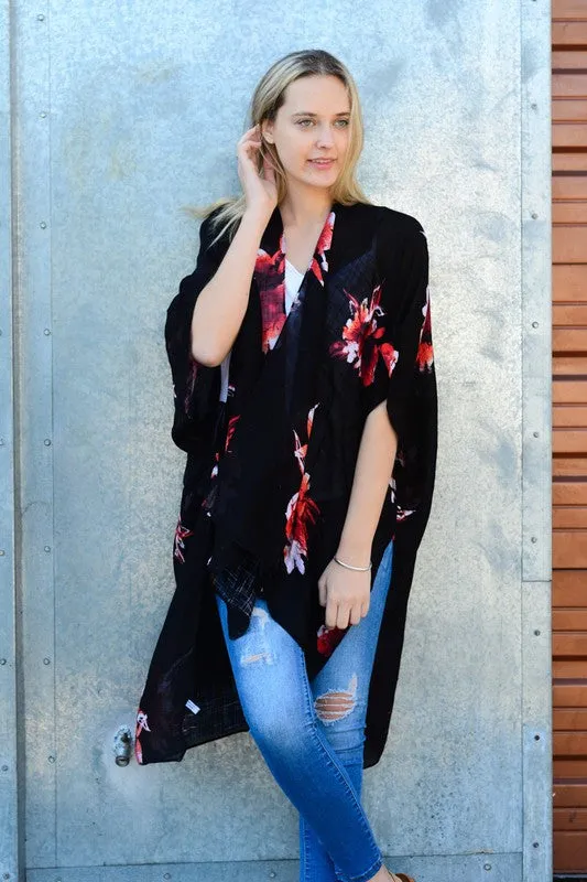 TALIA FLORAL KIMONO BLACK*
