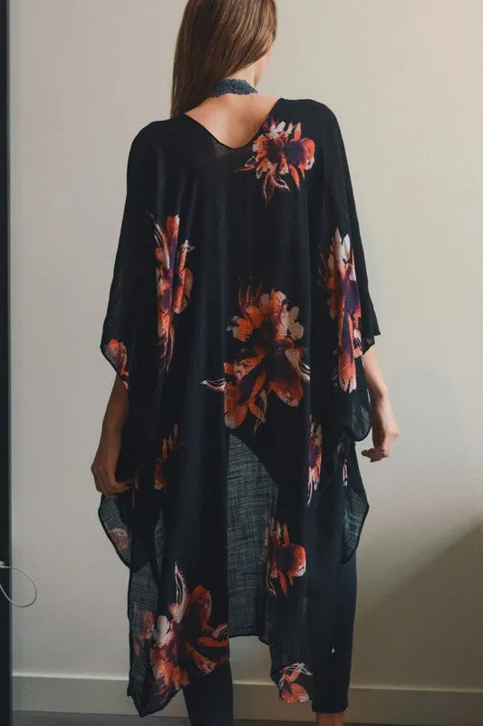 TALIA FLORAL KIMONO BLACK*