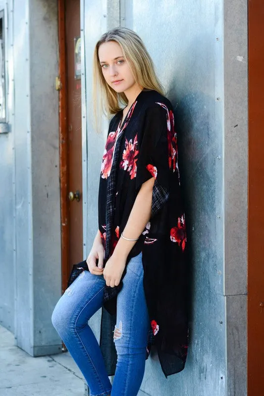 TALIA FLORAL KIMONO BLACK*