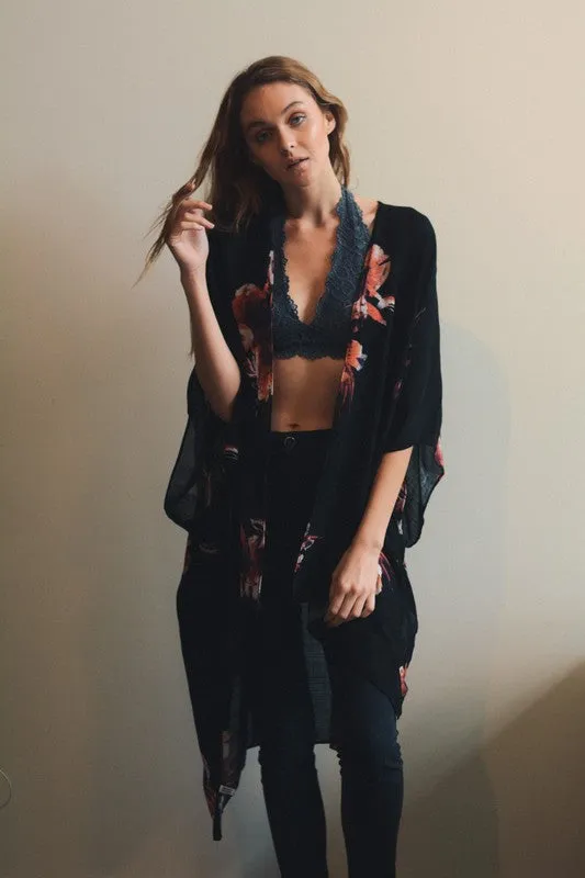 TALIA FLORAL KIMONO BLACK*