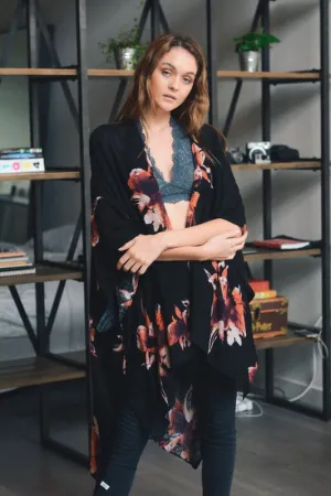 TALIA FLORAL KIMONO BLACK*