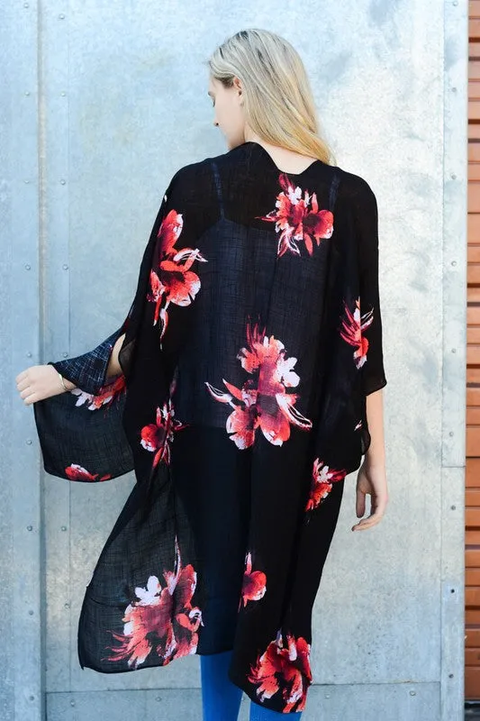 TALIA FLORAL KIMONO BLACK*
