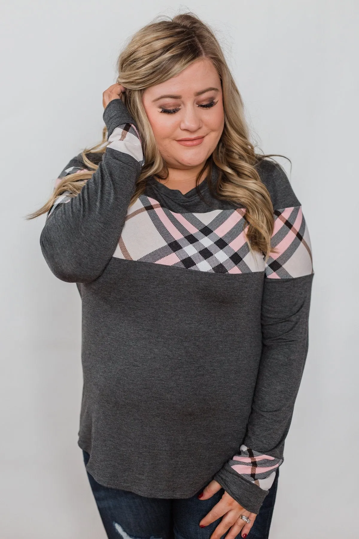 Talk About Cute Plaid Top- Charcoal