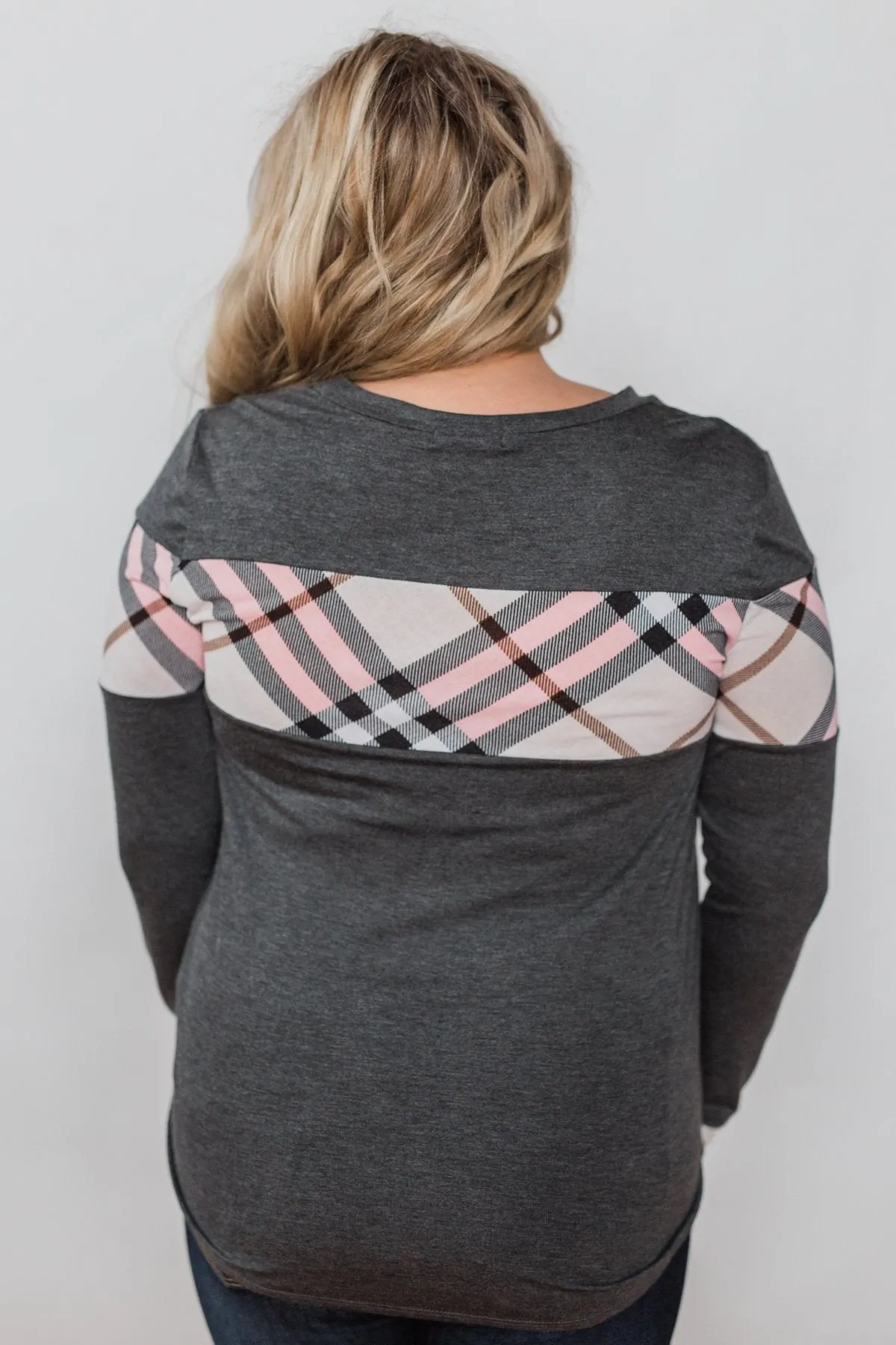 Talk About Cute Plaid Top- Charcoal