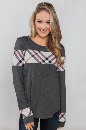 Talk About Cute Plaid Top- Charcoal