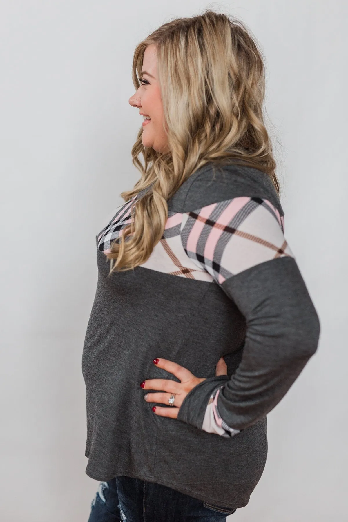 Talk About Cute Plaid Top- Charcoal
