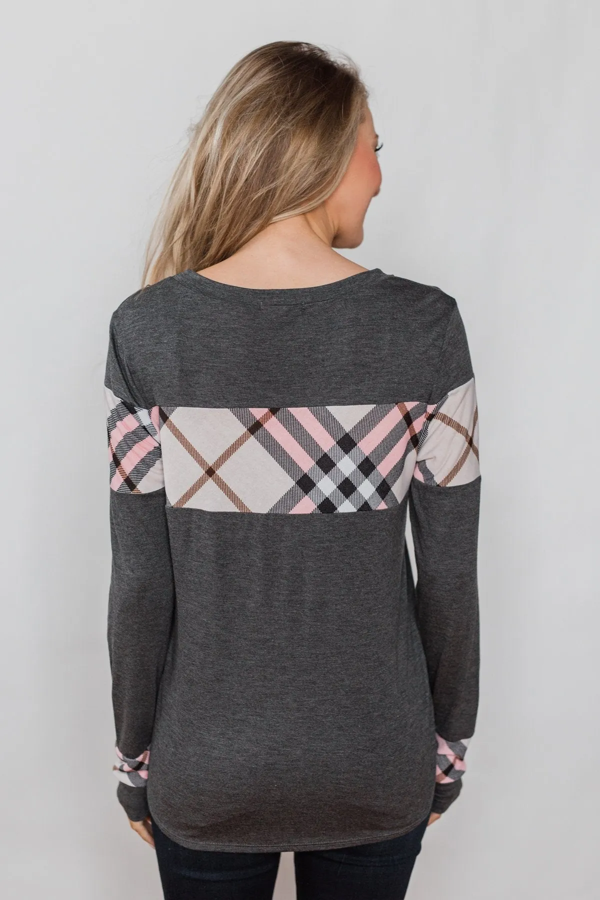 Talk About Cute Plaid Top- Charcoal