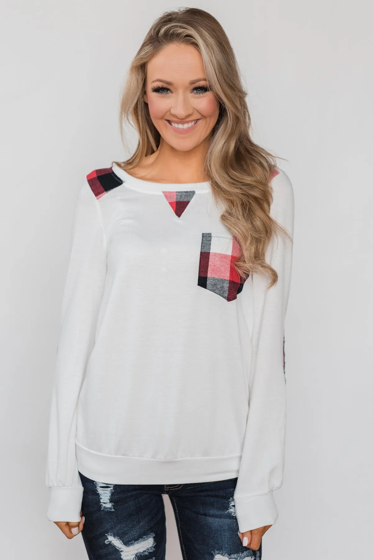 Tangled Up in Plaid Top- Ivory