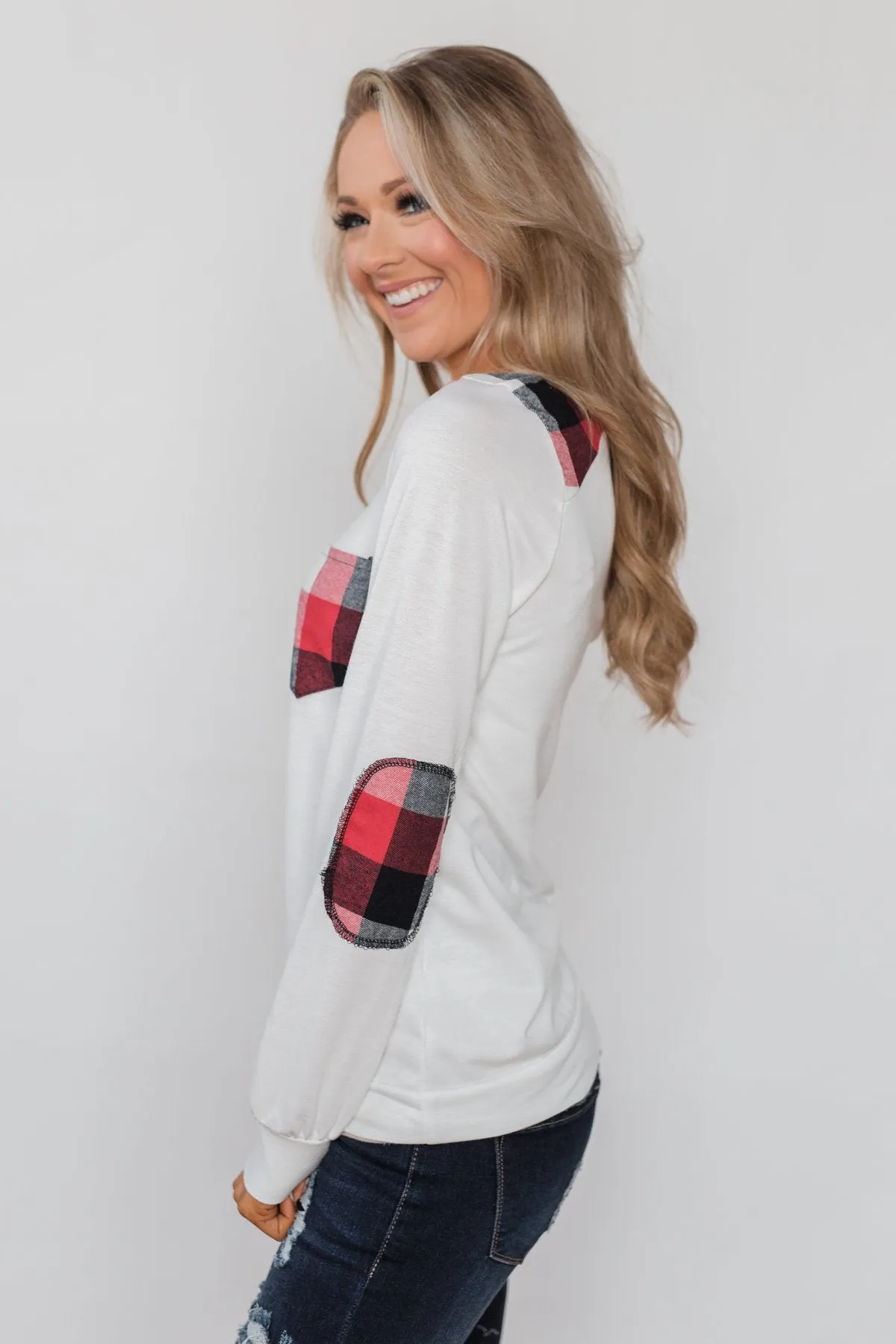 Tangled Up in Plaid Top- Ivory
