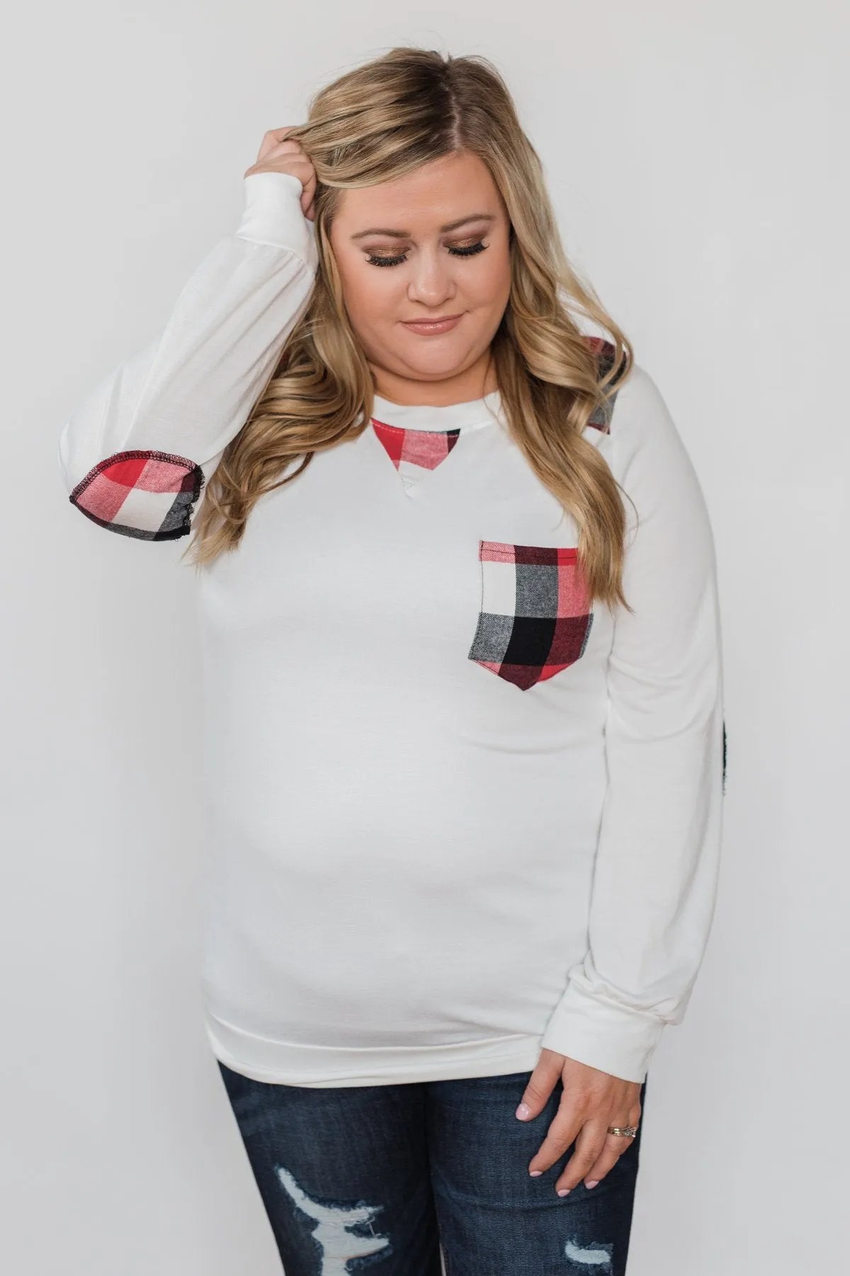 Tangled Up in Plaid Top- Ivory