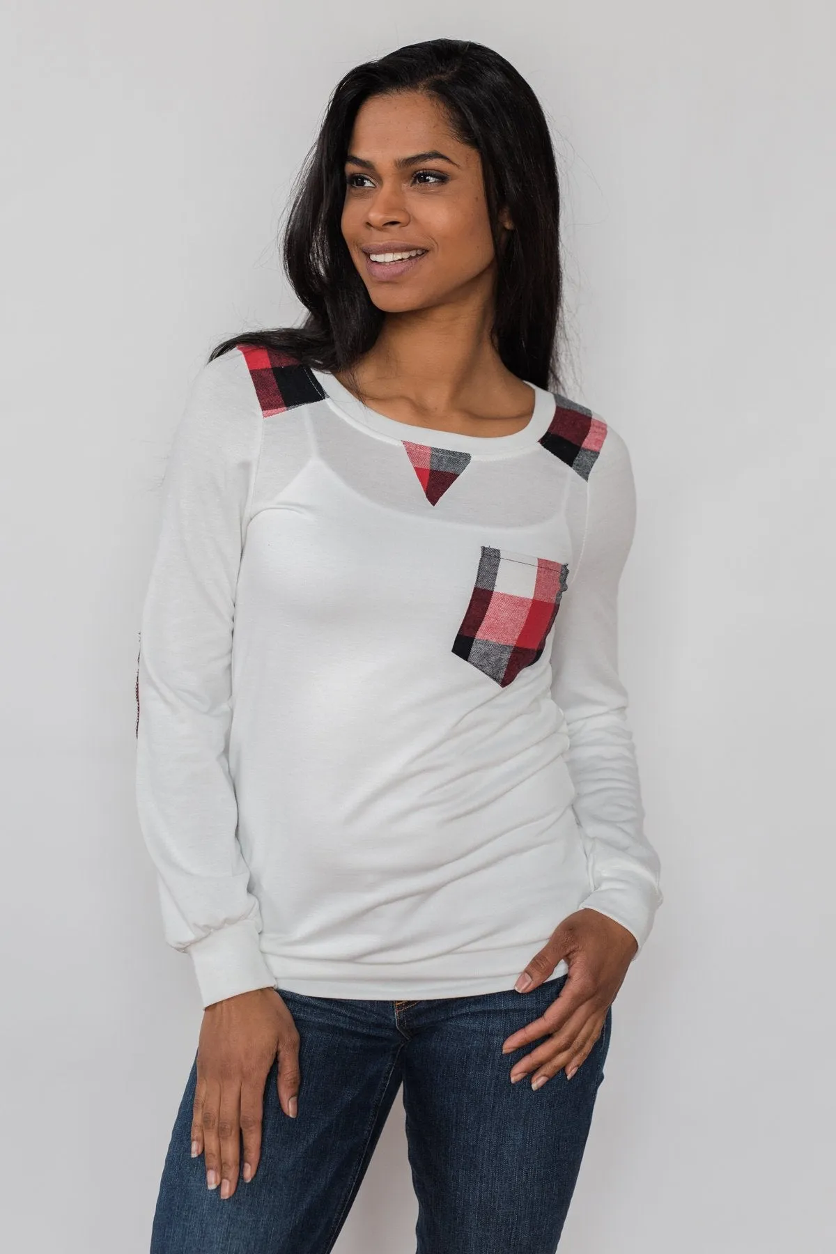 Tangled Up in Plaid Top- Ivory