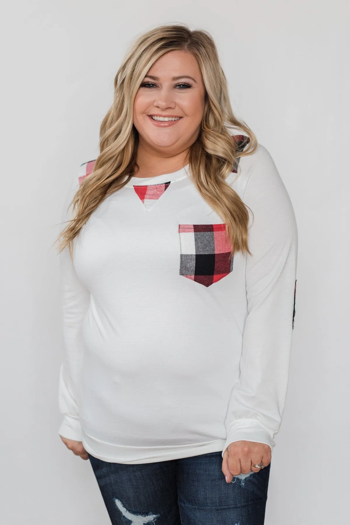 Tangled Up in Plaid Top- Ivory