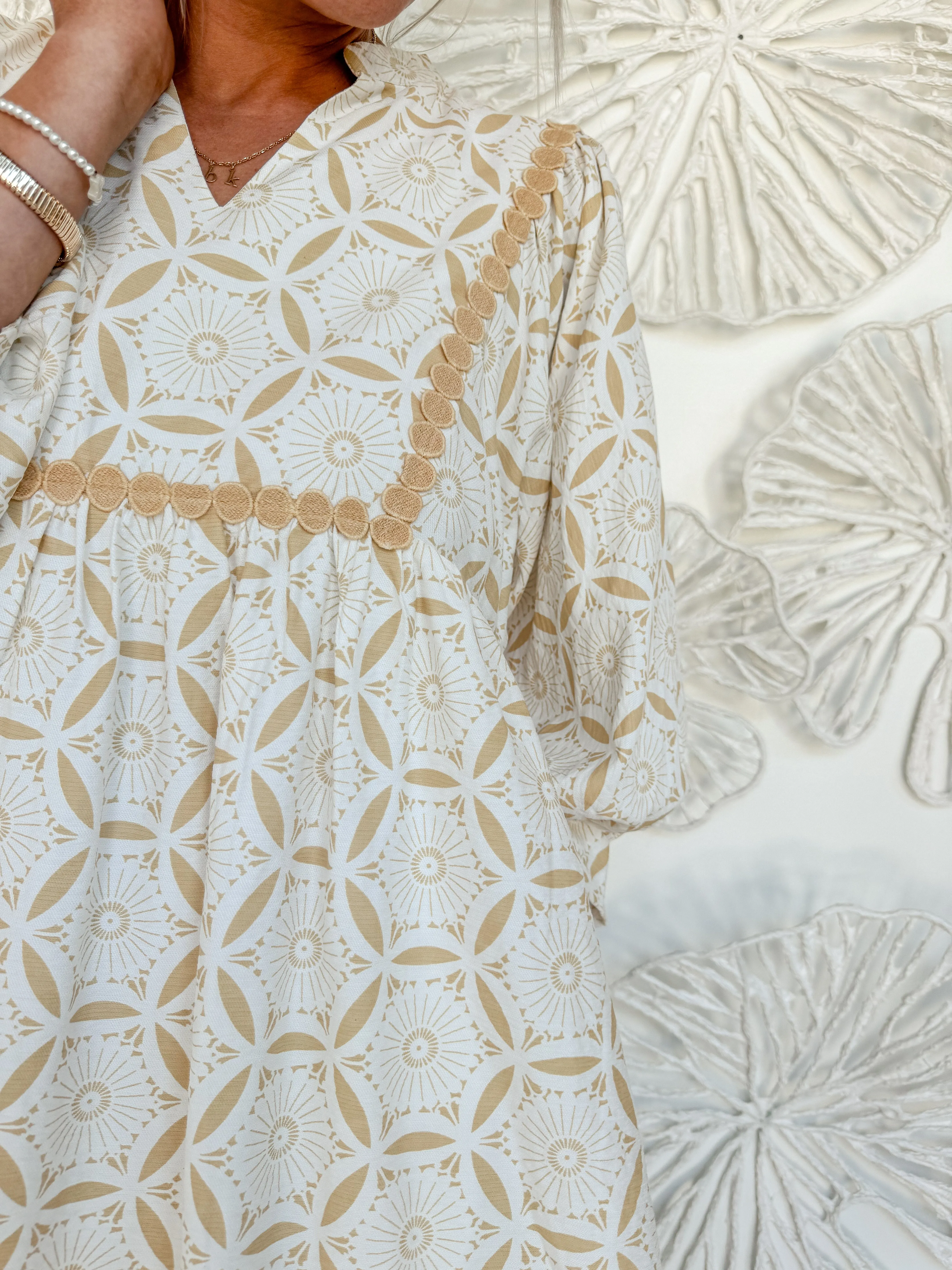 Taupe Printed Babydoll Mini