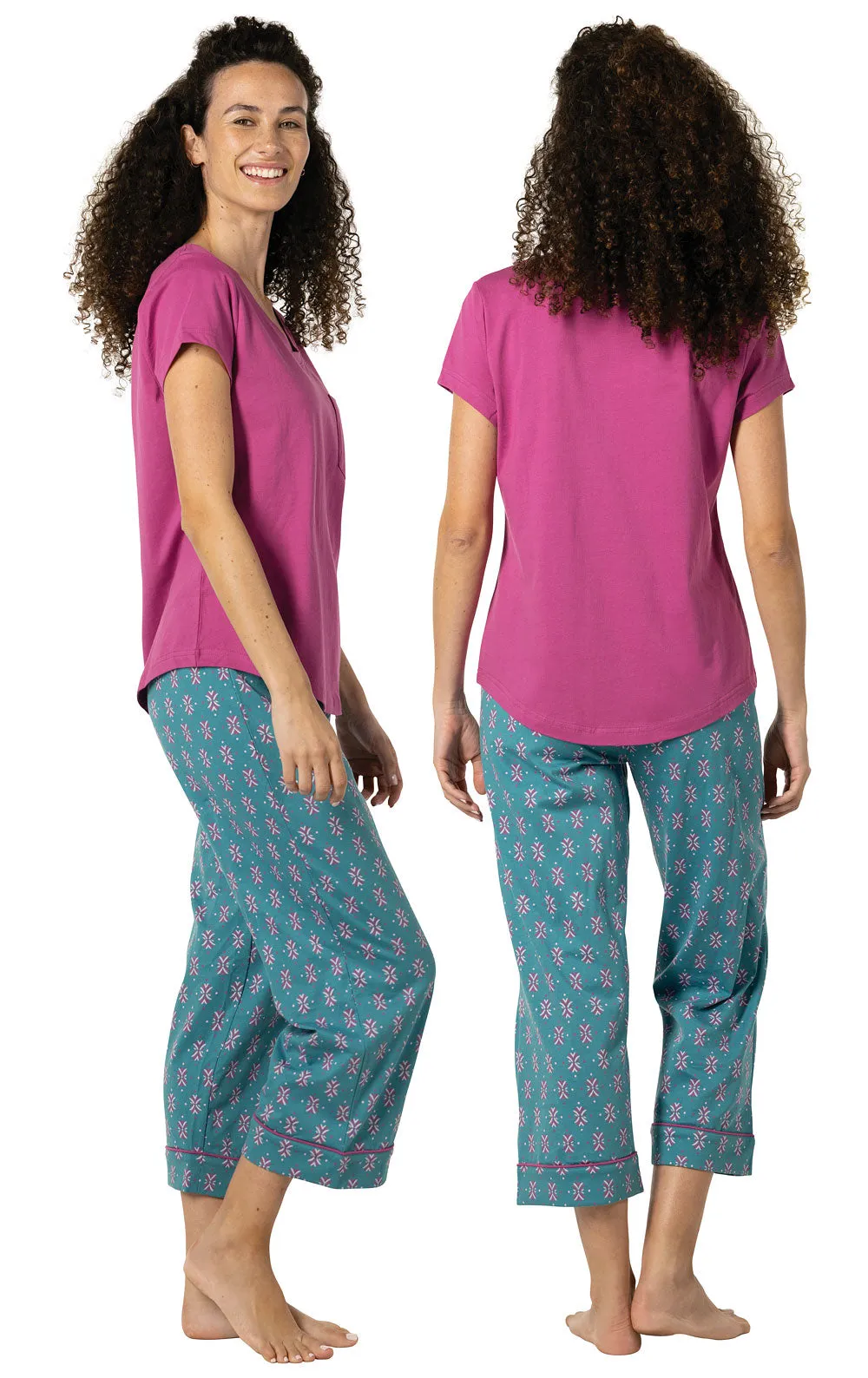 Teal Foulard Pocket Tee Capri Pajamas