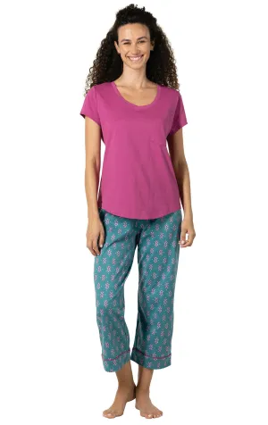Teal Foulard Pocket Tee Capri Pajamas
