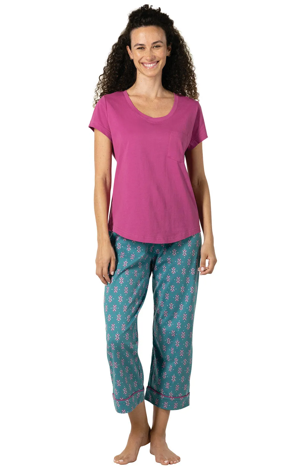 Teal Foulard Pocket Tee Capri Pajamas