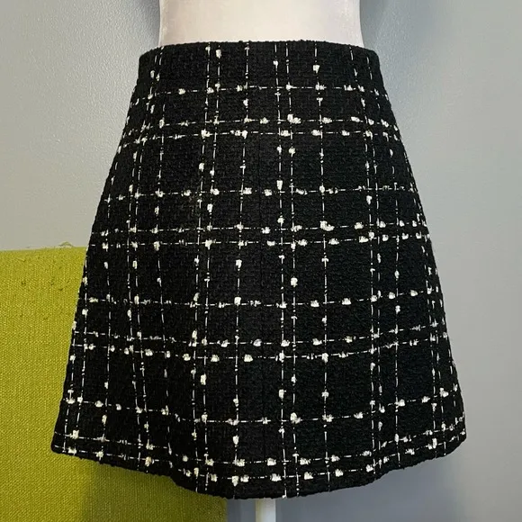 Ted Baker Chele Metallic Black Plaid Tweed Mini Skirt US 4