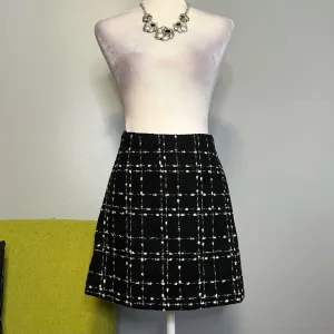 Ted Baker Chele Metallic Black Plaid Tweed Mini Skirt US 4